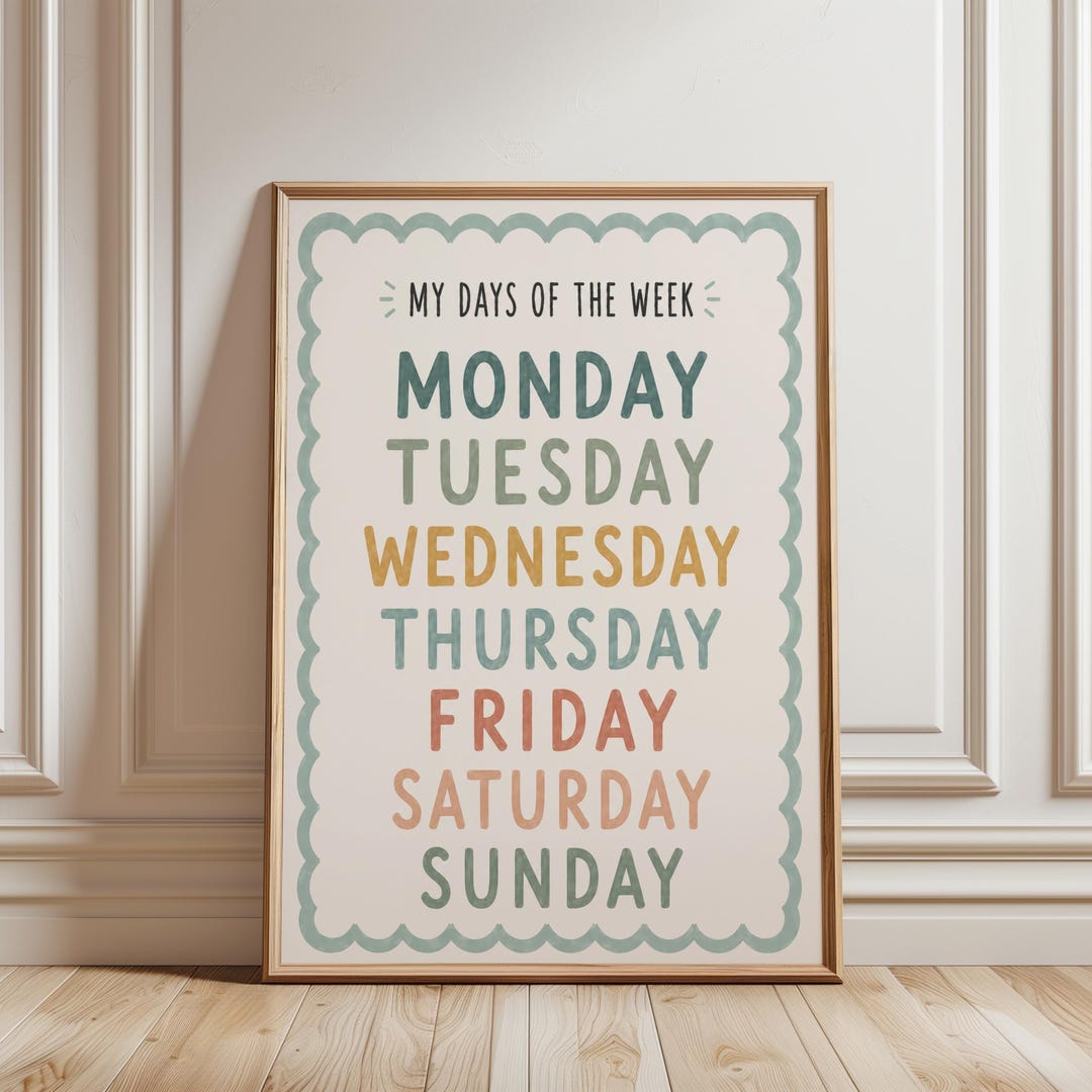 Days of the Week Poster Classroom Decor, Retro Calendar Chart ...