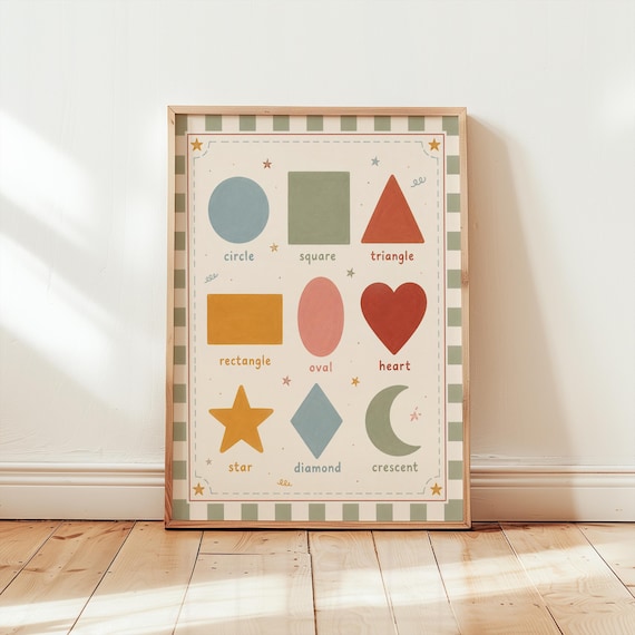 Shapes Poster for Kids, Preschool Shapes Chart, Retro Nursery Wall Art, Toddler Learning Print, Homeschool Classroom Decor, Educational