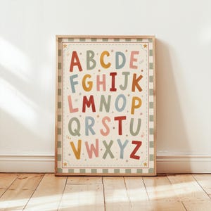 Alphabet Poster, Retro ABC Wall Art, Classroom Alphabet Print, Vintage Kids Room Decor, Nursery ABC Poster, Preschool Learning Art
