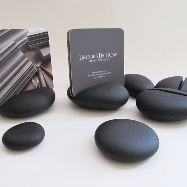 Pebble Card Holder, Black Stone Notecard Holder, Smooth Stone Business Card Holder