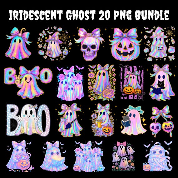 Iridescent Ghost PNG Bundle: Girly Halloween Designs (Digital Download