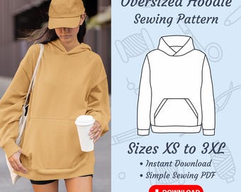 Oversized Hoodie Schnittmuster: DIY Hoodie, Hood PDF, (XS bis 3XL)