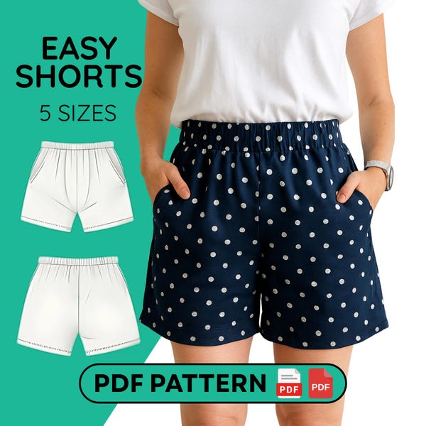 High Waist Elastic Shorts Sewing Pattern PDF: Beginner DIY Project