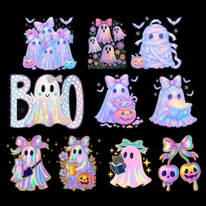 20 Iridescent Ghost Png Bundle, Iridescent Ghost Png, Girly Halloween Png, Cute Ghost Png, Coquette Halloween Png, Disco Iridescent