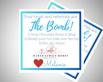 Winter Realtor Pop by- Your Referrals are the Bomb Realtor Pop By Tag for hot chocolate bomb