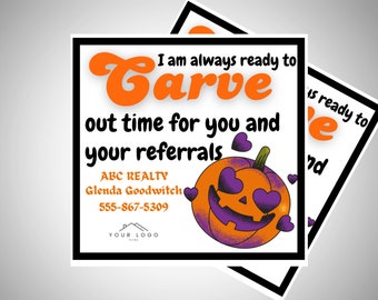 Halloween Real Estate Pop by | Ready to Carve Out Time| Realtor Pop-By Tag for Halloween Real Estate Marketing