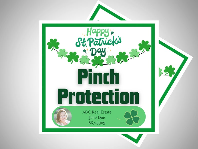St Patricks Day Real Estate Pop by-Pinch Protection Realtor Pop-By Tag for Saint Patrick's Day Real Estate Marketing image 2