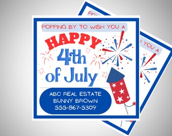 Real Estate Pop by Tag Template | Happy Fourth of July |  Summer Pop By | Realtor Pop-By Gift Tag for Marketing