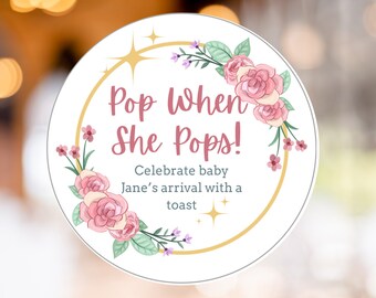 Pop when She Pops Champagne Favor Tags| Instant Download | Customizable | Baby Shower Favor Gift tags