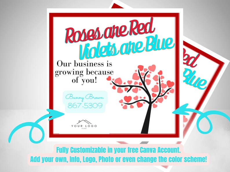 Valentines Day Real Estate Pop by-Roses are Red Violets are Blue Realtor Pop-By Tag for Valentines Day image 2
