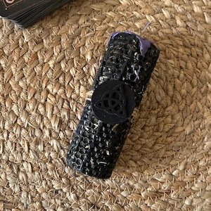 Protection & Cleansing Ritual Candle - Large Black Beeswax Spell Candle with Herbs and Essential Oils