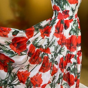 Italian tiles hand made silk dress long custom floral desing