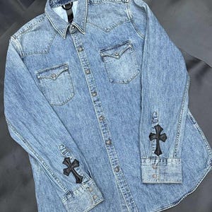 Jeansjacke mit Echtleder und 925er Silber