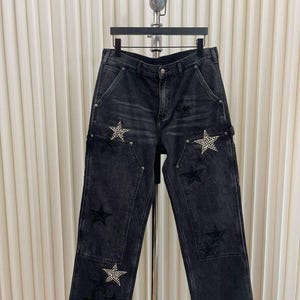 Men&#39;s Custom made black jeans with stars