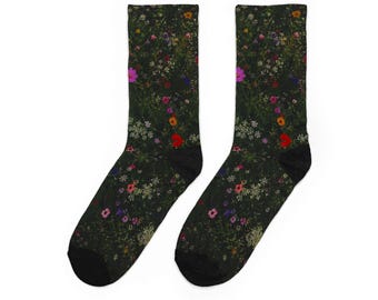 Sokken met wilde bloemenweide | Sokken met donkere bloemenprint