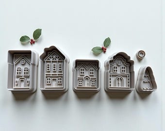 Winter Village Cookie Cutter Set | 3D Printed Holiday Houses & Christmas Tree Baking Set