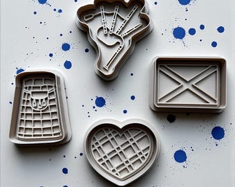 Scottish Cookie Cutter Set – Bagpipes, Kilt, Saltire, Heart