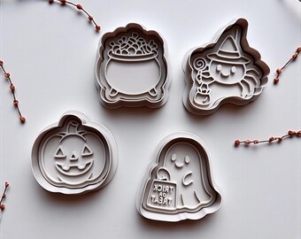 Halloween Cookie Cutter Set: Pumpkin, Ghost, Spider Witch & Cauldron