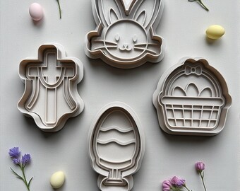 Easter Cookie Cutter Set - Bunny, Cross, Easter Basket and Egg. Spring Cookies