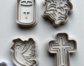 Holy Communion Cookie Cutter Set Christian Baptism Cross Dove Lily Candle.