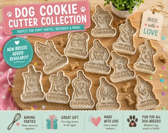 Dog Breed Cookie Cutter | Embossed Dog Birthday Biscuit Stamp (3.9")