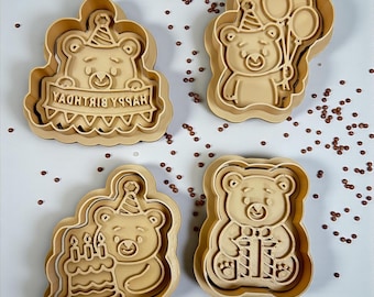 Birthday Bear Cookie Cutter Set – 4 Designs, Celebration Treats