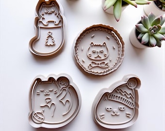 Christmas Cat Cookie Cutter Set: Holiday Kitty Baking Molds