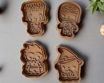 Cookie Cutters Set – Halloween - Frankenstein, Mummy, Vampire & Witch – 3D Printed Halloween Baking Tools