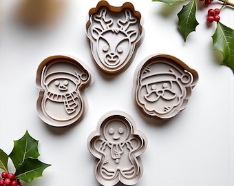 Cookie Cutters Set – Christmas - Santa, Reindeer, Gingerbread Man & Snowman.