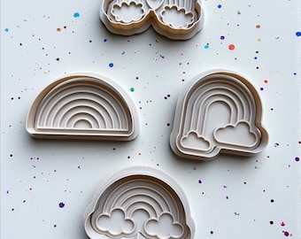 Rainbow Cookie Cutter Set – 3" Cloud & Heart Designs, with Stamps