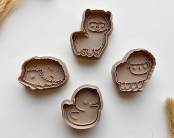 Farm Animal Cookie Cutter Set: 3D Printed Alpaca, Sheep, Chick & Hedgehog