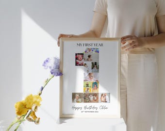First Birthday Photo Collage Template: Editable Canva Poster (Digital Download)