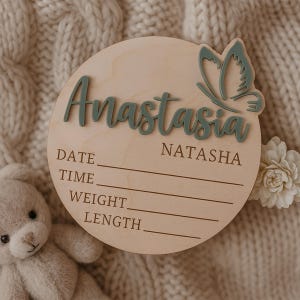 Personalized Baby Girl Name Sign With Butterfly, Baby Name Announcement Sign, Wooden Name Sign, Birth Hospital Sign, Baby Shower Gift