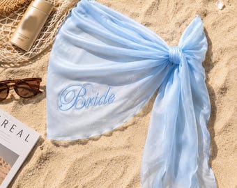 Custom Embroidered Chiffon Sarong, Beach Cover Up Wrap for Honeymoon Bachelorette