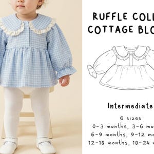 Ruffle Collar Cottage Blouse Sewing Pattern, Baby Peplum Top Pattern, Easy Baby Frocks, Peter Pan Collar Frock Sewing Pattern