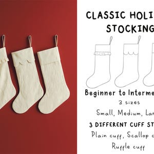 Patrón de costura para medias navideñas clásicas (PDF A4), decoración del hogar DIY, adornos navideños, patrones de costura fáciles de usar para principiantes.