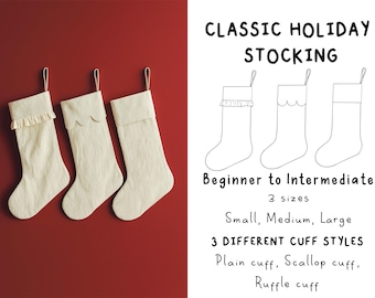 Classico modello di cucito per calze natalizie in formato PDF A4, decorazioni fai da te per la casa, decorazioni natalizie, modelli di cucito adatti ai principianti