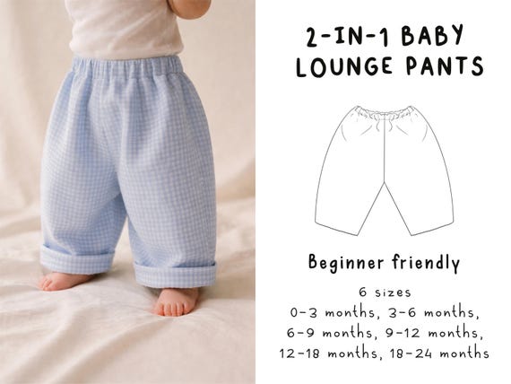 Baby Lounge Pants Sewing Pattern PDF, Baby Trouser Pattern, Baby Pants Pattern, Baby Jogger Pants, Beginner Friendly Sewing Pattern
