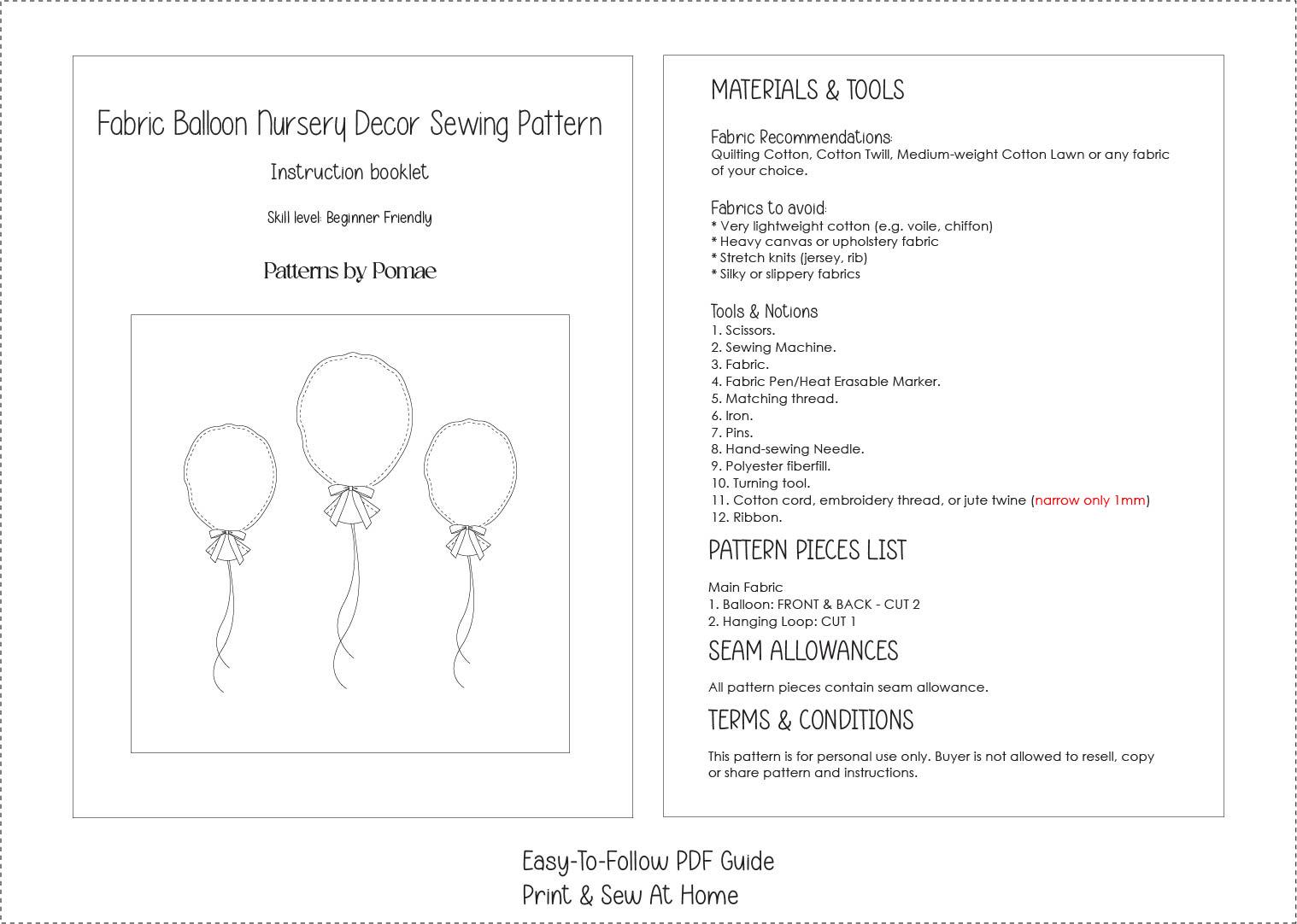 Fabric Balloon Nursery Decor Sewing Pattern, Baby Room Wall Hanging ...