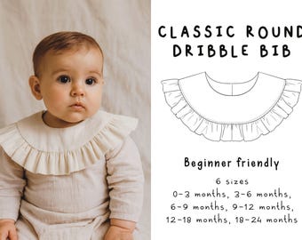 Classic Round Dribble Bib Sewing Pattern, Ruffle Bib PDF Pattern, Baby Drool Bib Pattern A4, Dribble Bib Collar Sewing Pattern A4