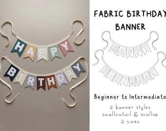 Stoff Geburtstag Banner Nähen Muster PDF, wiederverwendbare Geburtstag Bunting Pattern, DIY Stoffgirlande, DIY Geburtstag Dekor