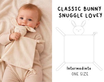 Classico modello di cucito per coniglietto Snuggle Lovey in formato A4, copertina per neonati in formato PDF, modello per coniglietto Lovey, regalo per la cameretta dei bambini, regalo fatto a mano per neonati