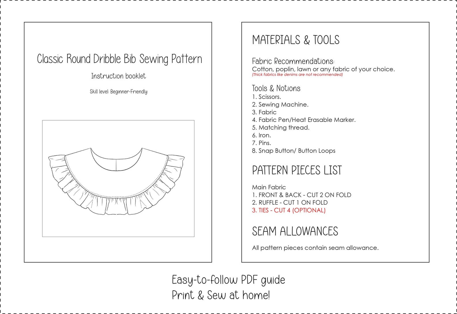 V Dribble Pattern Classic Round Dribble Bib Sewing Pattern, Ruffle Bib PDF Pattern, Baby ...