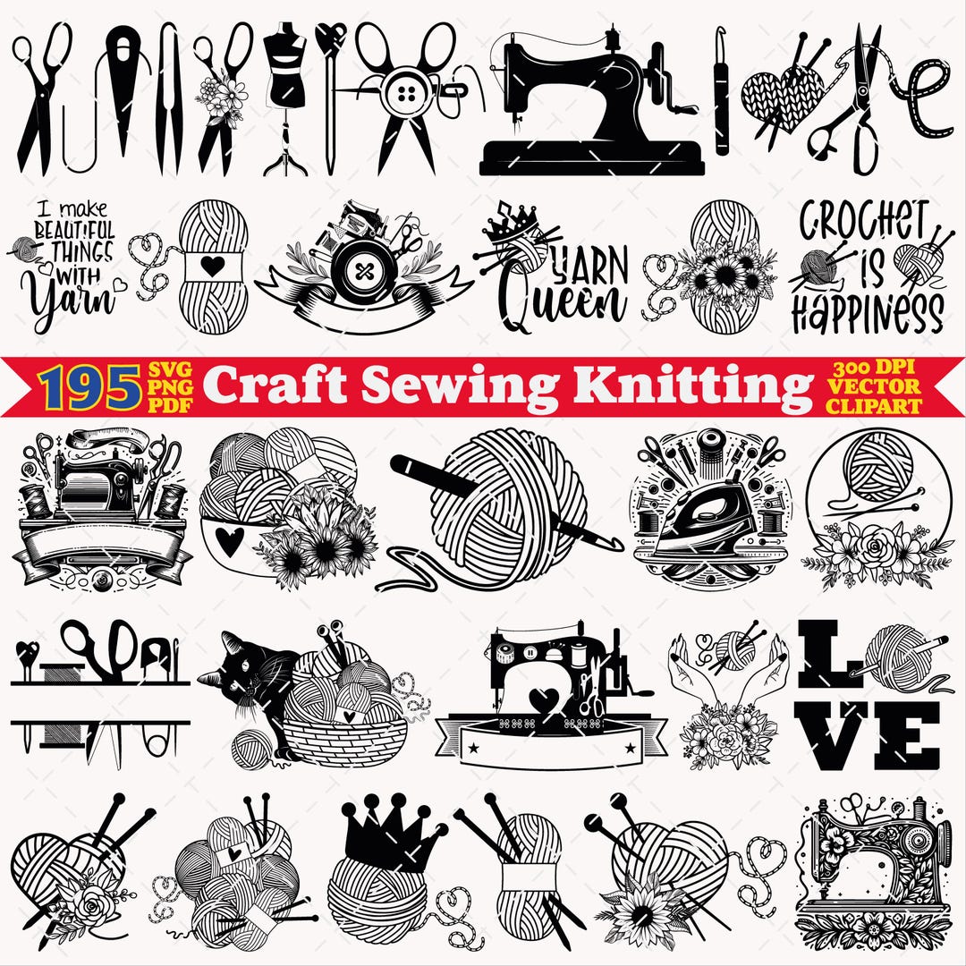 Sewing Knitting Vector Clipart SVG PNG PDF - Etsy