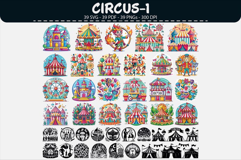 Circus Carnival Clipart Bundle SVG PNG PDF - Etsy