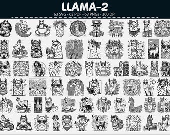 Llama Vector Clipart Bundle SVG PNG PDF Funny Llamas