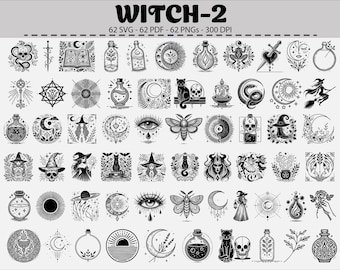 Hexerei Clipart-Set: Mystische Vektor-Illustrationen (SVG, PNG, PDF) für Cricut