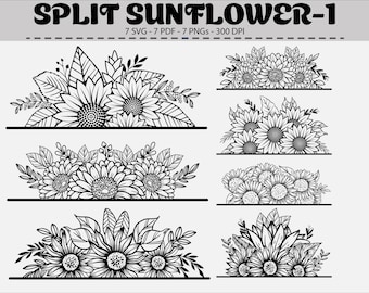 Split Sunflower SVG Bundle: Floral Clipart (Digital Download)