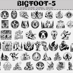 Bigfoot Clipart Set: Sasquatch Vector Designs for Cricut (SVG, PNG, PDF Files)