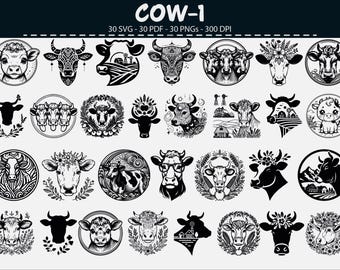 Lot de cliparts SVG vache | Graphiques vintage d'animaux de la ferme (téléchargement numérique)